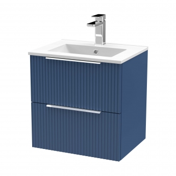 Hudson Reed Fluted Wall Hung 2-Drawer Vanity Unit with Basin 2 500mm Wide - Satin Blue