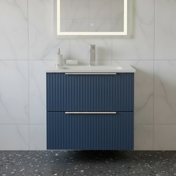 Hudson Reed Fluted Wall Hung 2-Drawer Vanity Unit with Basin 2 500mm Wide - Satin Blue