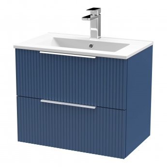 Hudson Reed Fluted Wall Hung 2-Drawer Vanity Unit with Basin 2 600mm Wide - Satin Blue