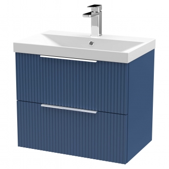 Hudson Reed Fluted Wall Hung 2-Drawer Vanity Unit with Basin 3 600mm Wide - Satin Blue