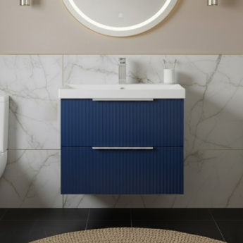 Hudson Reed Fluted Wall Hung 2-Drawer Vanity Unit with Basin 3 600mm Wide - Satin Blue