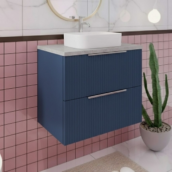 Hudson Reed Fluted Wall Hung 2-Drawer Vanity Unit with Bellato Grey Worktop 600mm Wide - Satin Blue
