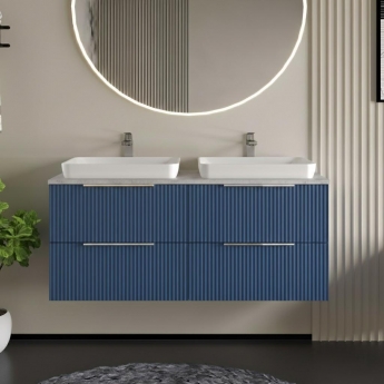 Hudson Reed Fluted Wall Hung 4-Drawer Vanity Unit with Bellato Grey Worktop 1200mm Wide - Satin Blue | Product Image