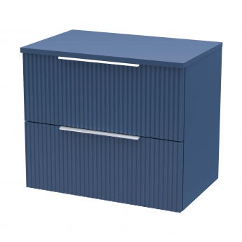 Hudson Reed Fluted Wall Hung 2-Drawer Vanity Unit with Worktop 600mm Wide - Satin Blue