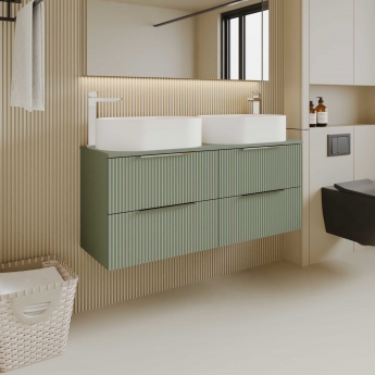 Hudson Reed Fluted Wall Hung 4-Drawer Vanity Unit with Worktop 1200mm Wide - Satin Blue