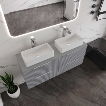 Hudson Reed Fluted Wall Hung 4-Drawer Vanity Unit with Worktop 1200mm Wide - Satin Blue