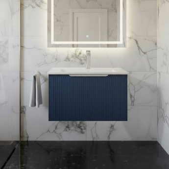 Hudson Reed Fluted Wall Hung 1-Drawer Vanity Unit with Basin 2 600mm Wide - Satin Blue