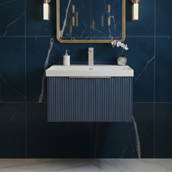Hudson Reed Fluted Wall Hung 1-Drawer Vanity Unit with Basin 3 600mm Wide - Satin Blue