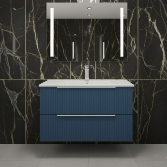 Hudson Reed Fluted Wall Hung 2-Drawer Vanity Unit with Basin 2 800mm Wide - Satin Blue