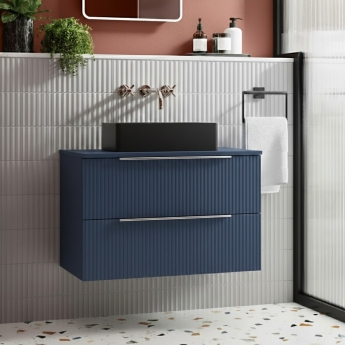 Hudson Reed Fluted 800mm 2-Drawer Wall Hung Vanity Unit with Countertop