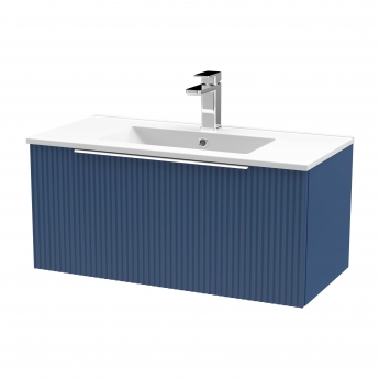 Hudson Reed Fluted Wall Hung 1-Drawer Vanity Unit with Basin 2 800mm Wide - Satin Blue