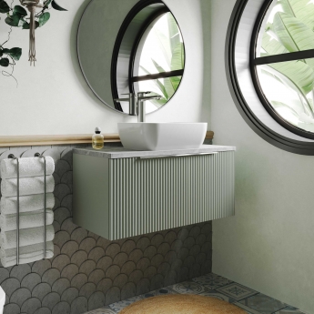 Hudson Reed Fluted Wall Hung 1-Drawer Vanity Unit with Sparkling White Worktop 800mm Wide - Satin Blue