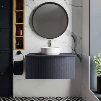 Hudson Reed Fluted Wall Hung 1-Drawer Vanity Unit with Sparkling White Worktop 800mm Wide - Satin Blue