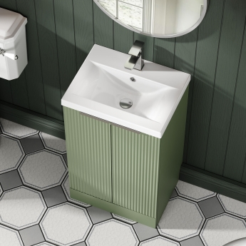Hudson Reed Fluted Floor Standing 2-Door Vanity Unit with Basin 1 500mm Wide - Satin Green | Product Image