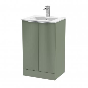 Hudson Reed Fluted Floor Standing 2-Door Vanity Unit with Basin 2 500mm Wide - Satin Green