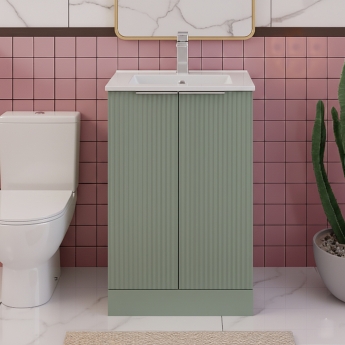 Hudson Reed Fluted Floor Standing 2-Door Vanity Unit with Basin 2 500mm Wide - Satin Green
