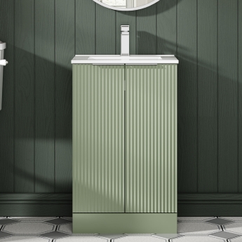 Hudson Reed Fluted Floor Standing 2-Door Vanity Unit with Basin 2 500mm Wide - Satin Green | Product Image