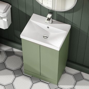 Hudson Reed Fluted Floor Standing 2-Door Vanity Unit with Basin 3 500mm Wide - Satin Green | Product Image