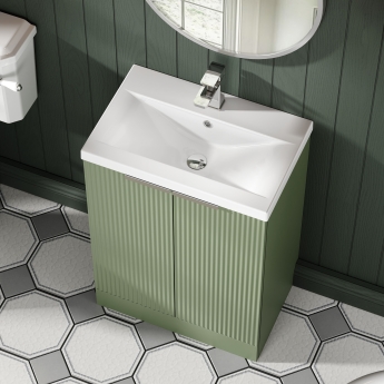 Hudson Reed Fluted Floor Standing 2-Door Vanity Unit with Basin 1 600mm Wide - Satin Green | Product Image