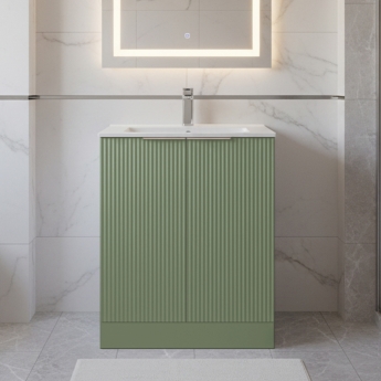 Hudson Reed Fluted Floor Standing 2-Door Vanity Unit with Basin 2 600mm Wide - Satin Green