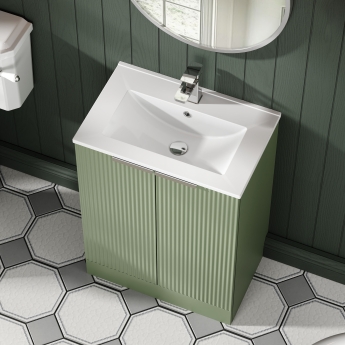 Hudson Reed Fluted Floor Standing 2-Door Vanity Unit with Basin 2 600mm Wide - Satin Green | Product Image