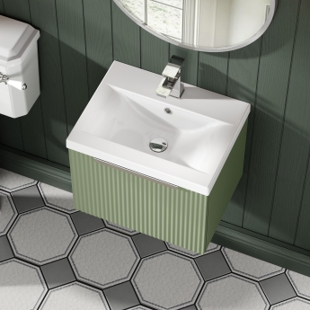Hudson Reed Fluted Wall Hung 1-Drawer Vanity Unit with Basin 1 500mm Wide - Satin Green | Product Image