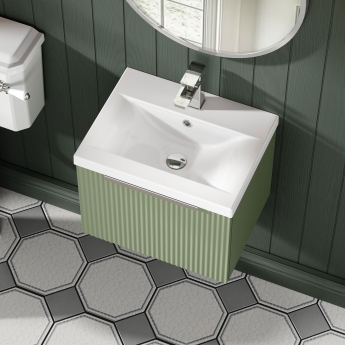 Hudson Reed Fluted Wall Hung 1-Drawer Vanity Unit with Basin 1 500mm Wide - Satin Green | Product Image