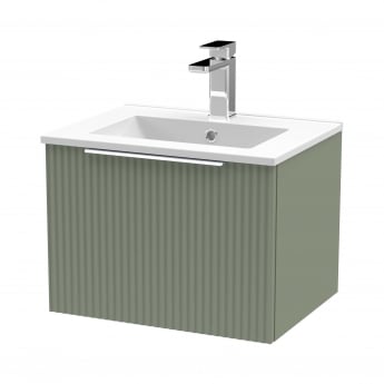 Hudson Reed Fluted Wall Hung 1-Drawer Vanity Unit with Basin 2 500mm Wide - Satin Green