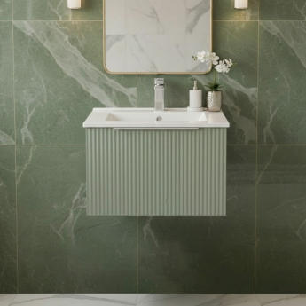 Hudson Reed Fluted Wall Hung 1-Drawer Vanity Unit with Basin 2 500mm Wide - Satin Green