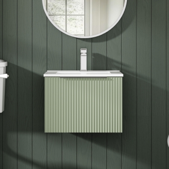 Hudson Reed Fluted Wall Hung 1-Drawer Vanity Unit with Basin 2 500mm Wide - Satin Green | Product Image