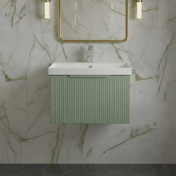 Hudson Reed Fluted Wall Hung 1-Drawer Vanity Unit with Basin 3 500mm Wide - Satin Green