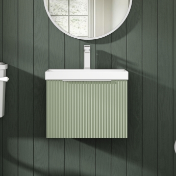 Hudson Reed Fluted Wall Hung 1-Drawer Vanity Unit with Basin 3 500mm Wide - Satin Green | Product Image