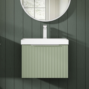 Hudson Reed Fluted Wall Hung 1-Drawer Vanity Unit with Basin 3 500mm Wide - Satin Green | Product Image