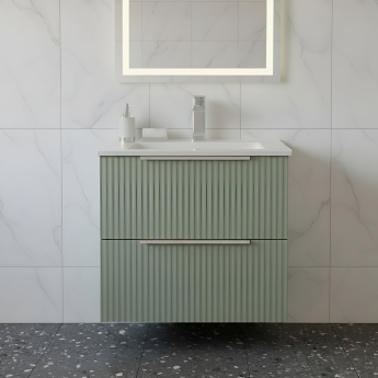 Hudson Reed Fluted Wall Hung 2-Drawer Vanity Unit with Basin 2 500mm Wide - Satin Green