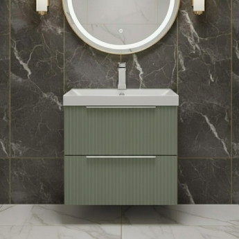 Hudson Reed Fluted Wall Hung 2-Drawer Vanity Unit with Basin 3 500mm Wide - Satin Green