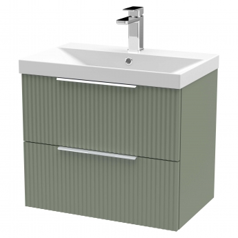 Hudson Reed Fluted Wall Hung 2-Drawer Vanity Unit with Basin 3 600mm Wide - Satin Green