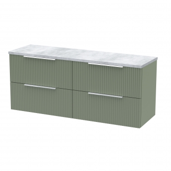 Hudson Reed Fluted Wall Hung 4-Drawer Vanity Unit with Bellato Grey Worktop 1200mm Wide - Satin Green | Product Image