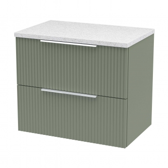 Hudson Reed Fluted Wall Hung 2-Drawer Vanity Unit with Sparkling White Worktop 600mm Wide - Satin Green