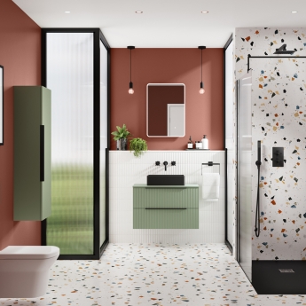 Hudson Reed Fluted Wall Hung 2-Drawer Vanity Unit with Worktop 600mm Wide - Satin Green