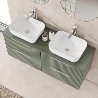 Hudson Reed Fluted Wall Hung 4-Drawer Vanity Unit with Worktop 1200mm Wide - Satin Green | Product Image