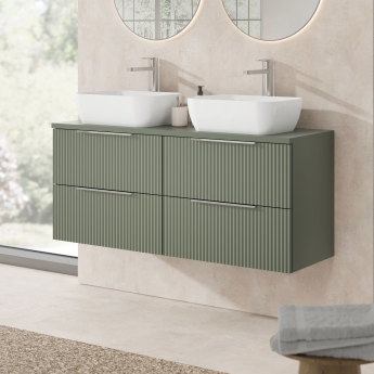 Hudson Reed Fluted Wall Hung 4-Drawer Vanity Unit with Worktop 1200mm Wide - Satin Green | Product Image