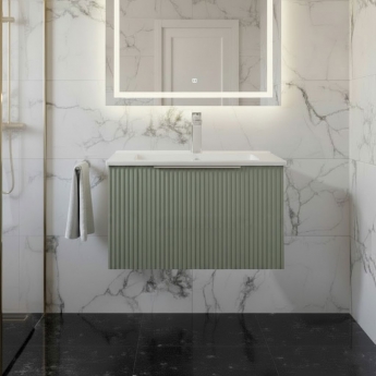 Hudson Reed Fluted Wall Hung 1-Drawer Vanity Unit with Basin 2 600mm Wide - Satin Green