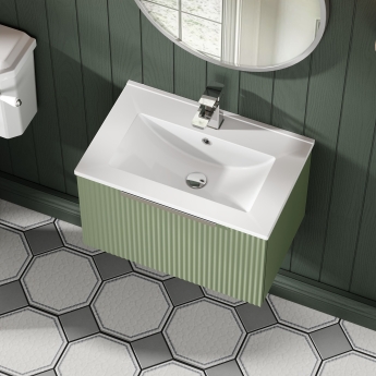 Hudson Reed Fluted Wall Hung 1-Drawer Vanity Unit with Basin 2 600mm Wide - Satin Green | Product Image