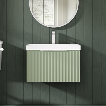 Hudson Reed Fluted Wall Hung 1-Drawer Vanity Unit with Basin 3 600mm Wide - Satin Green | Product Image