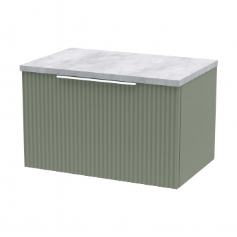 Hudson Reed Fluted Wall Hung 1-Drawer Vanity Unit with Bellato Grey Worktop 600mm Wide - Satin Green