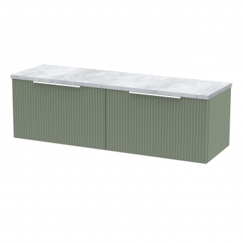 Hudson Reed Fluted Wall Hung 2-Drawer Vanity Unit with Bellato Grey Worktop 1200mm Wide - Satin Green | Product Image
