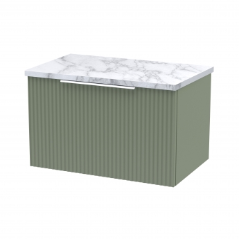 Hudson Reed Fluted Wall Hung 1-Drawer Vanity Unit with Carrera Marble Worktop 600mm Wide - Satin Green