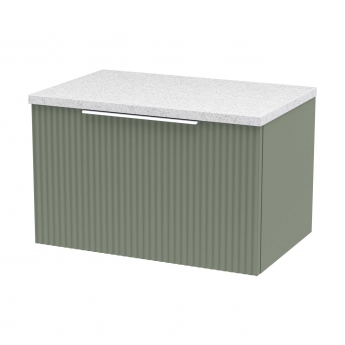 Hudson Reed Fluted Wall Hung 1-Drawer Vanity Unit with Sparkling White Worktop 600mm Wide - Satin Green