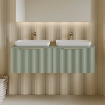 Hudson Reed Fluted Wall Hung 2-Drawer Vanity Unit with Worktop 1200mm Wide - Satin Green