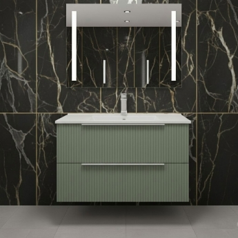 Hudson Reed Fluted Wall Hung 2-Drawer Vanity Unit with Basin 2 800mm Wide - Satin Green